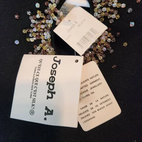 Vtg 90s Medium Sweater Black Sequin Silk Blend Keyhole Glam Sexy NOS Joseph A - Picture 7 of 7